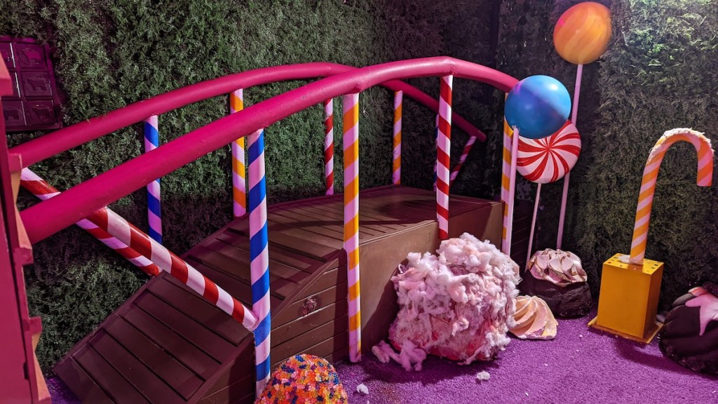 A bridge made of candy canes.