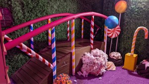 A bridge made of candy canes.