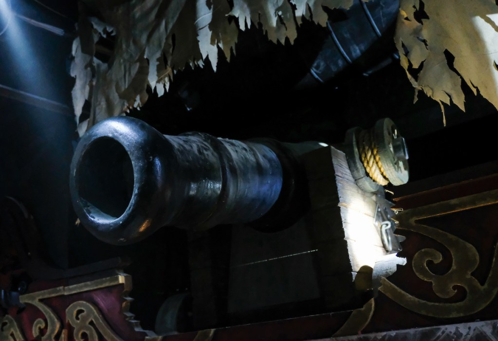 A cannon on a pirate ship.