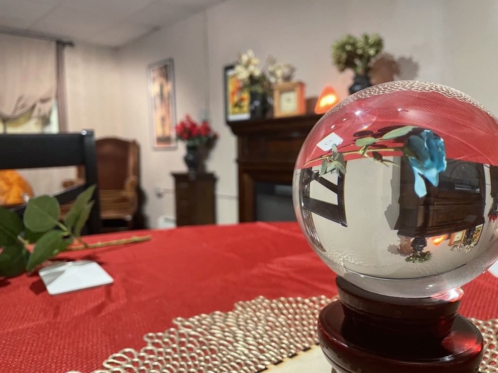 A crystal ball in a seance room