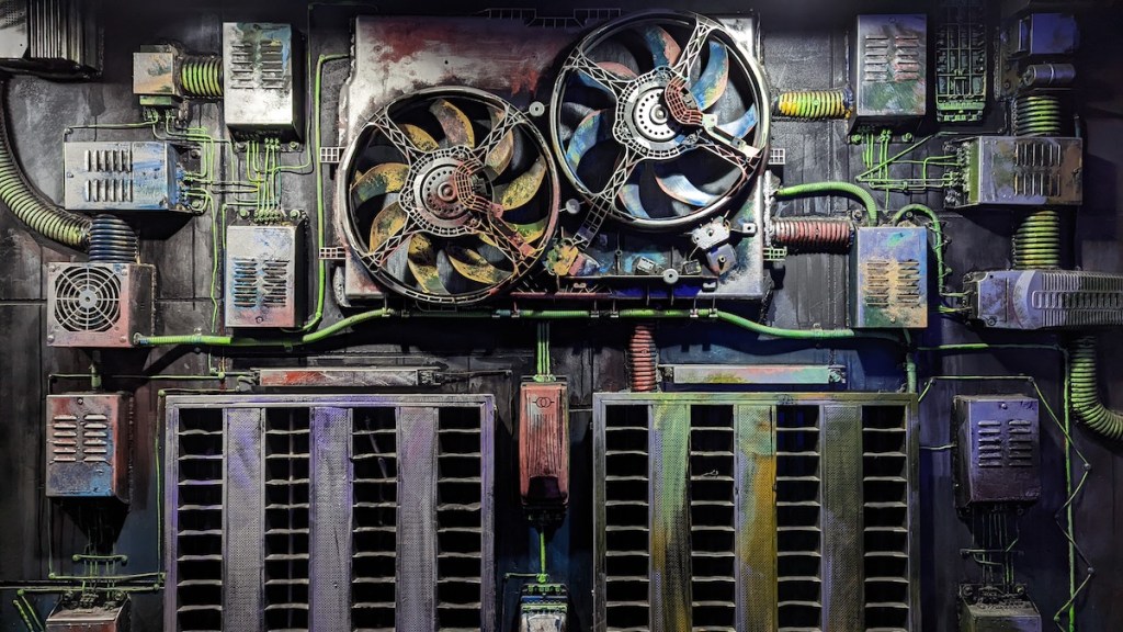 A dramatic looking wall of technology.