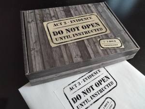 A box labeled "Act 2 - Evidence, Do Not Open Until Instructed" and a similar envelope for Act 3