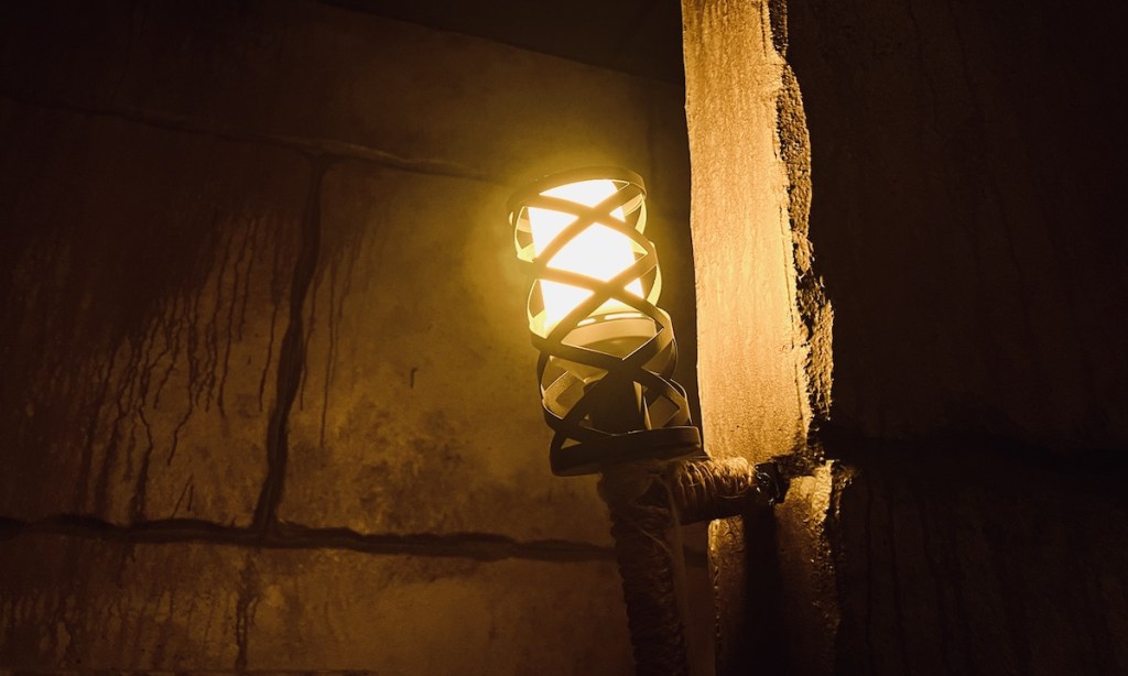 A glowing torch hung from the wall.