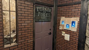 The door to "Furgin and Forks Magical Antiquities"