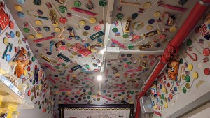 A ceiling covered in candies.