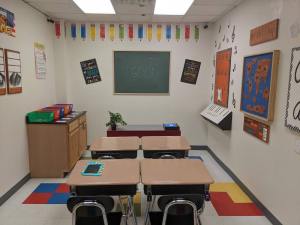 Wide view of a 4th grade classroom.