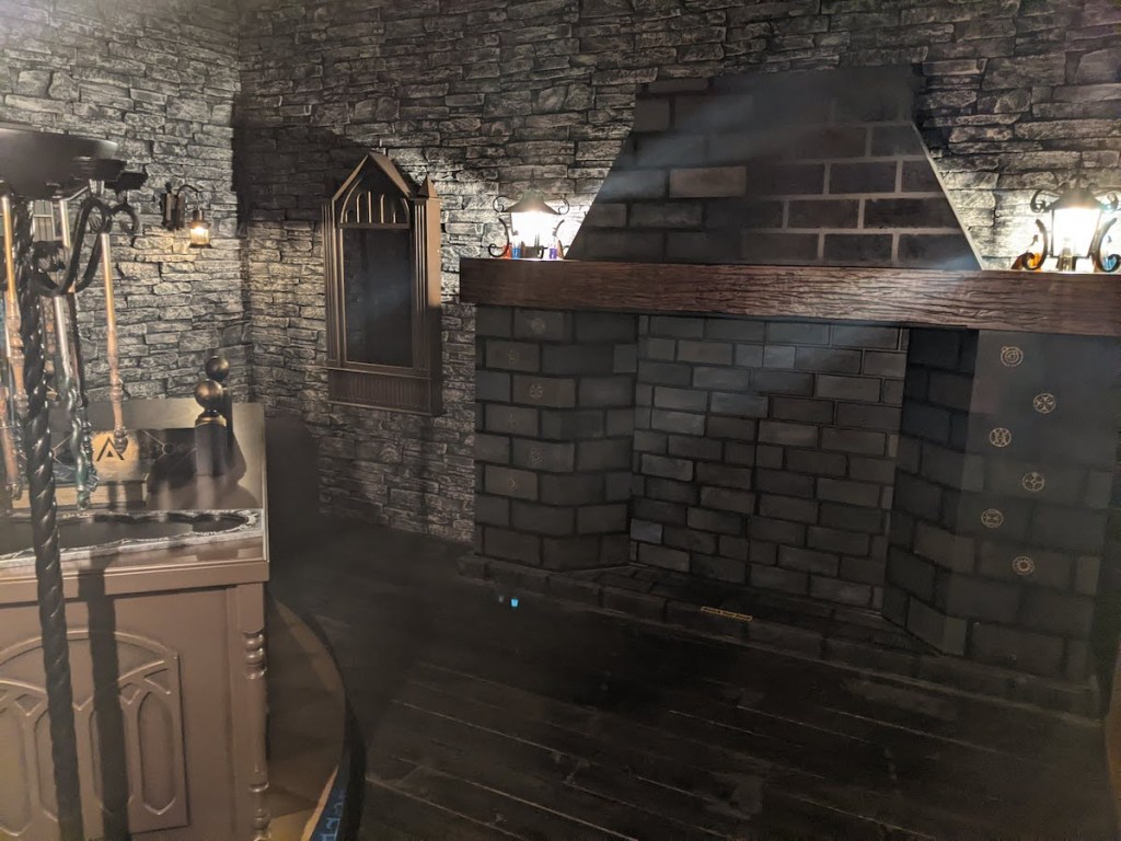 The fireplace in a wizard's laboratory.