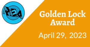 Golden Lock Award Announcement card. Date reads, April 29, 2023