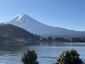 Mt Fuji viewed from across a lake.