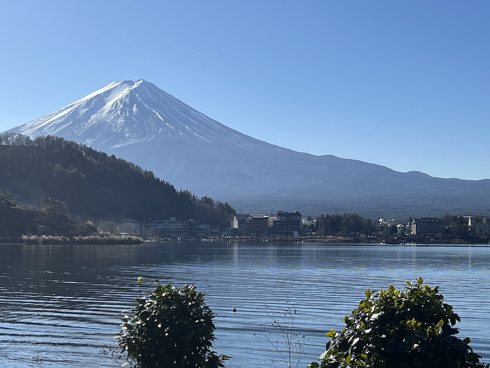 Mt Fuji viewed from across a lake.
