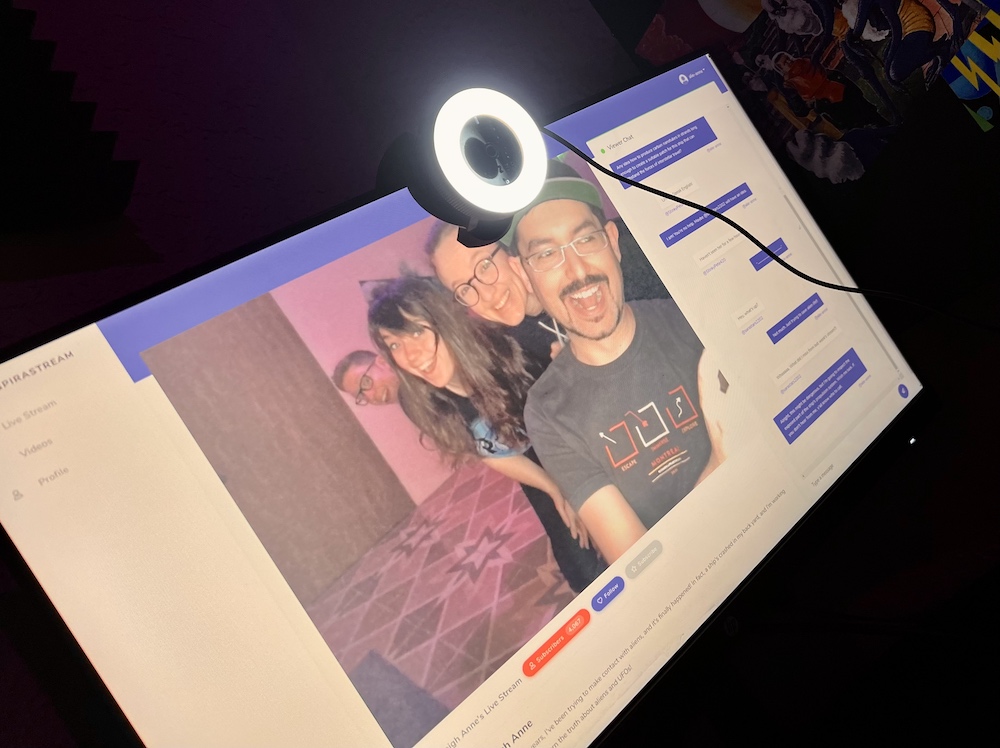 David, Lisa, Theresa, & Ryan livestreaming to chat from the UFO streamer's computer.