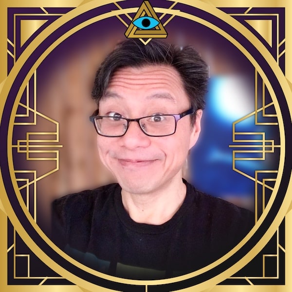 RECON speaker, Errol's headshot in a gold, art deco frame with the RECON logo.