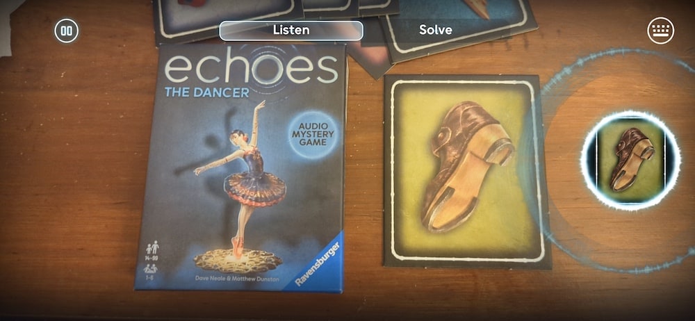 An AR digital interface for viewing game cards and selecting them.