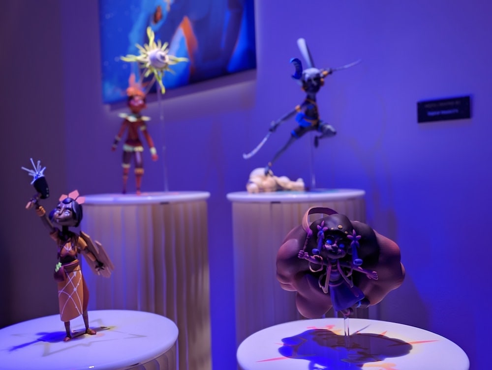 An assortment of detailed Mahal figurines on individual pedestals.