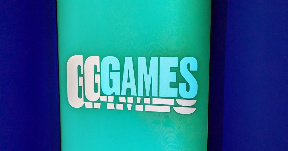 Screen with a stylized, "Games" logo.