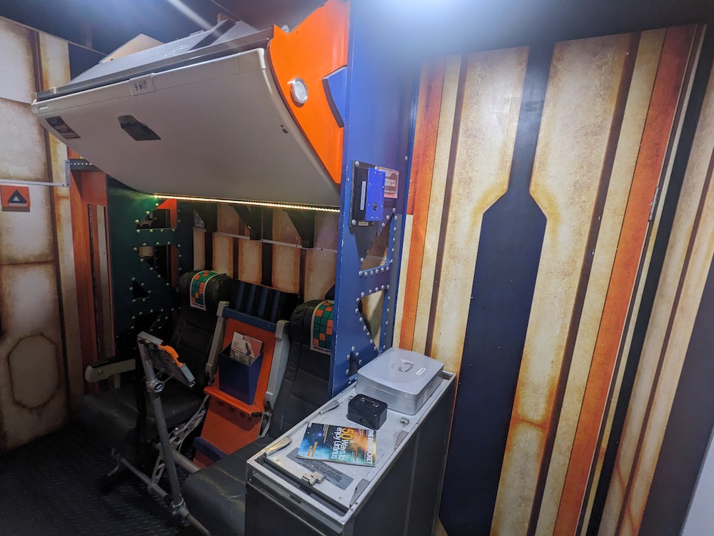 Airplane seats in an unusual space.