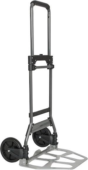 A folding hand truck.