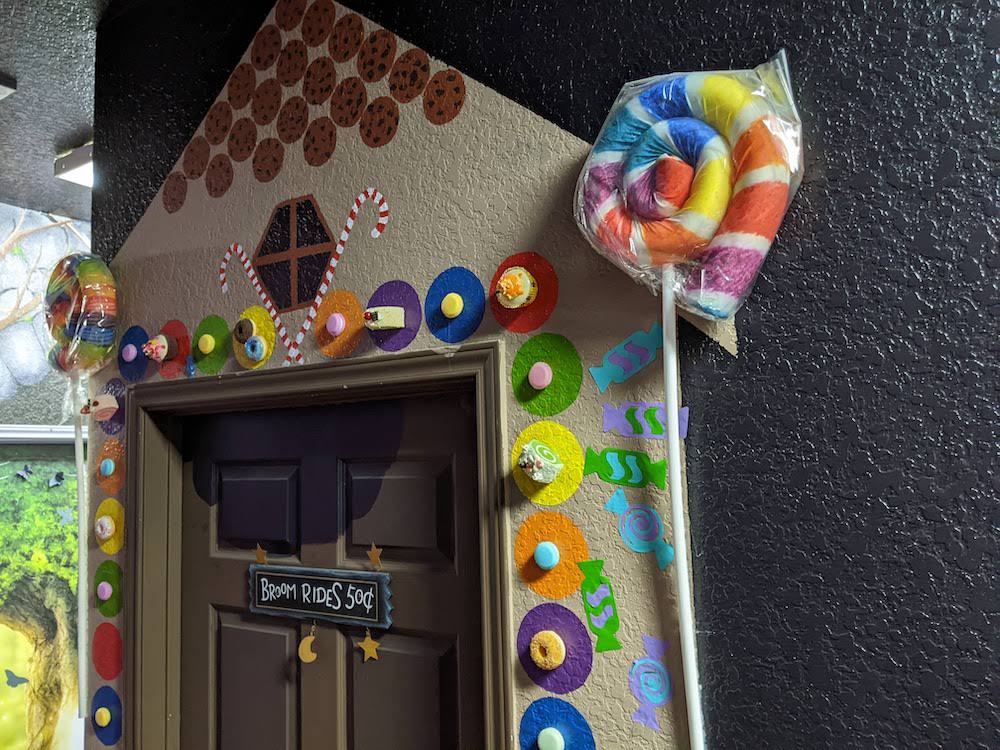 The entrance to a fairy tale home made of confections.