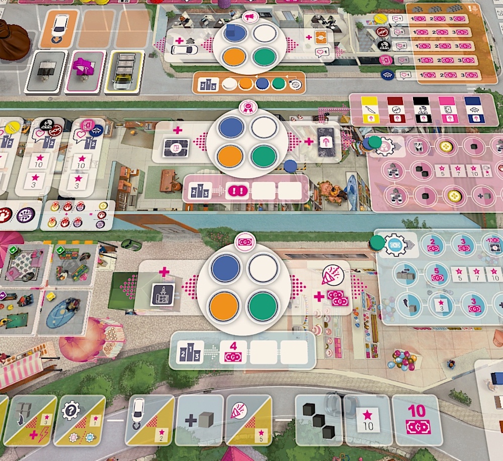 Closeup of the colorful escape room tycoon game board.