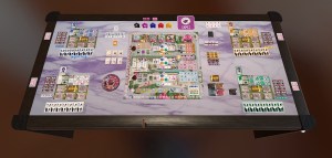 Wide view the the Escape Room Tycoon game and player boards.