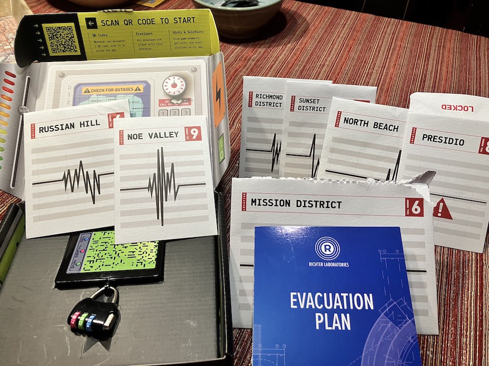 Open box Escapely box from San Francisco. There is a locked compartment and many files with seismic notation.