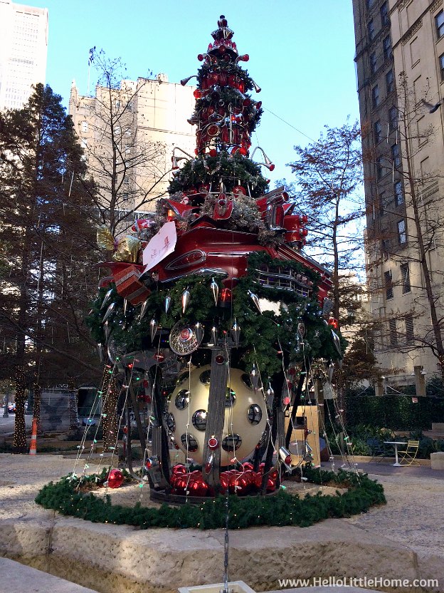 Christmas tree made out of vintage cadillac bumpers and fins.