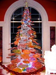 Christmas tree made out of giant spun sugar lollipops