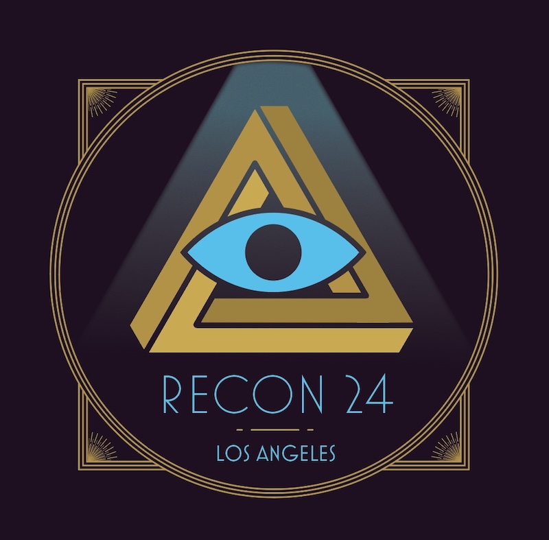 RECON 24 Los Angeles logo with a spotlight shining a light on the RECON triangle.