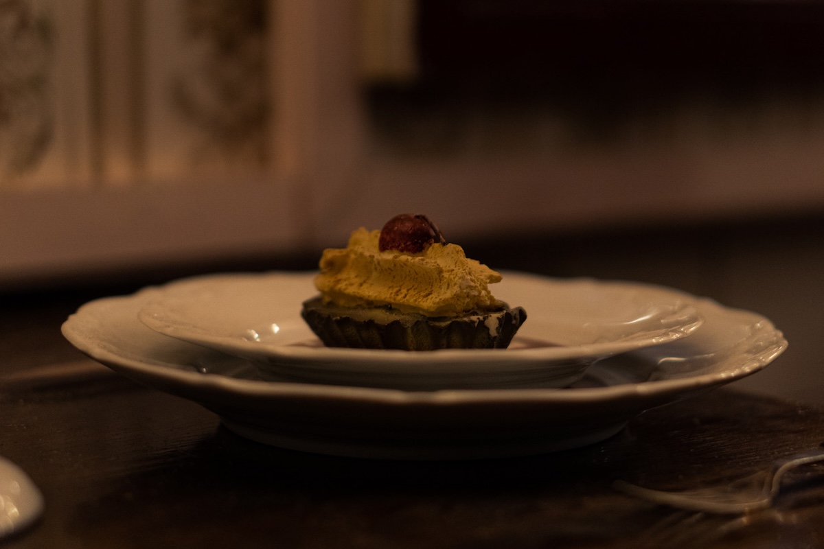 a plate with a dessert on it