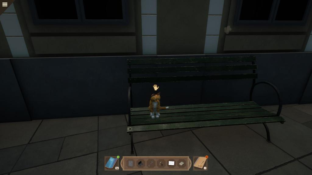 A cat sitting on a bench in a video game.