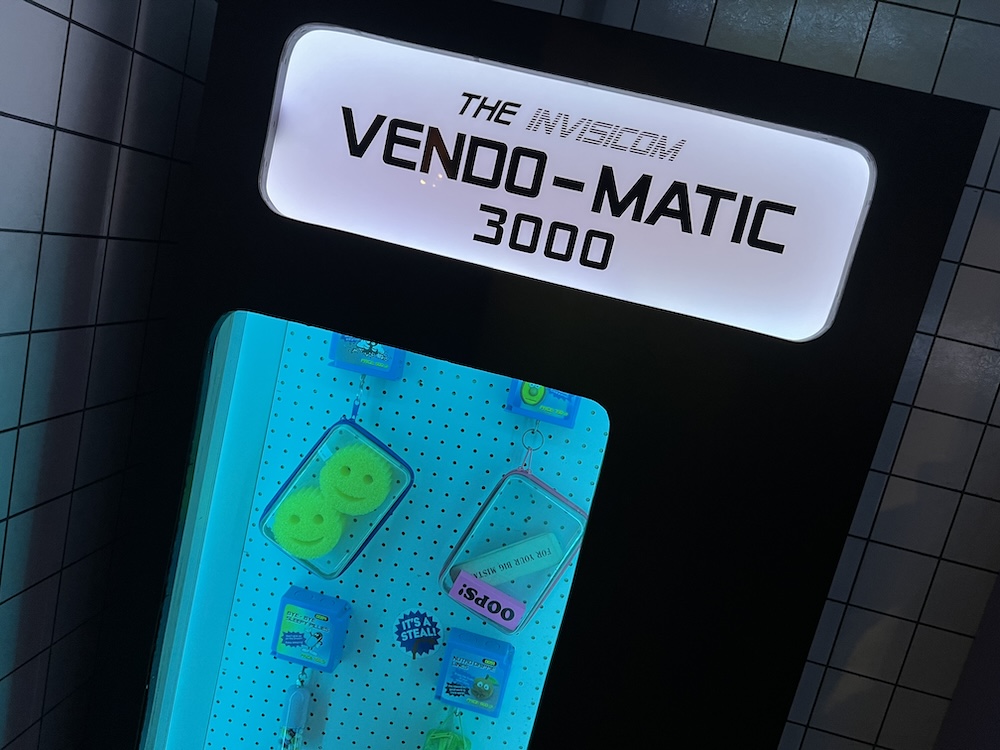 "The Invisicom Vendo-Matic 3000" vending machine.
