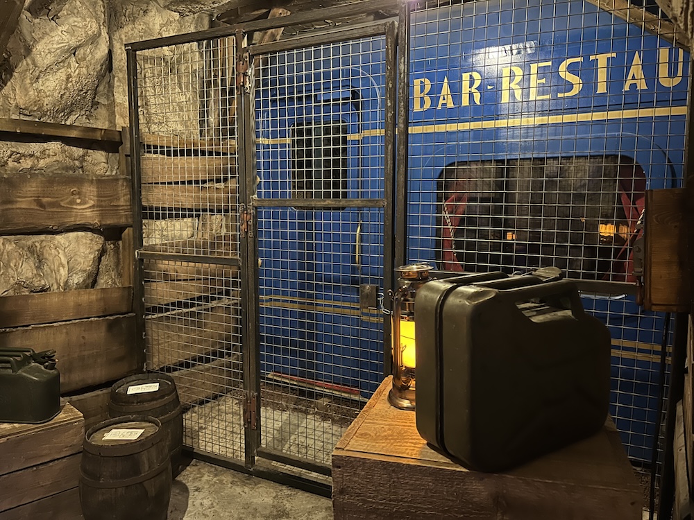 A train car behind a metal cage door.