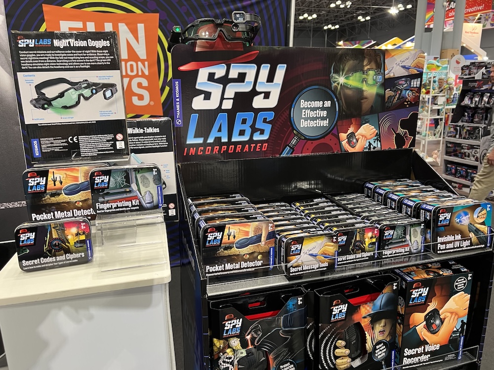 Spy Labs Incorporated game display features a wide variety of spy/ detective themed toys.