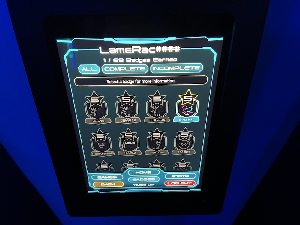 Badge interface for player, "LameRacoon" with "coon" obscured with four hashtags.