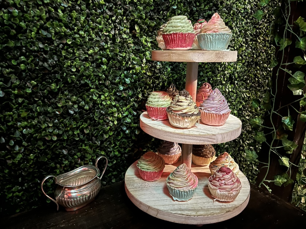 A display filled with cupcakes.