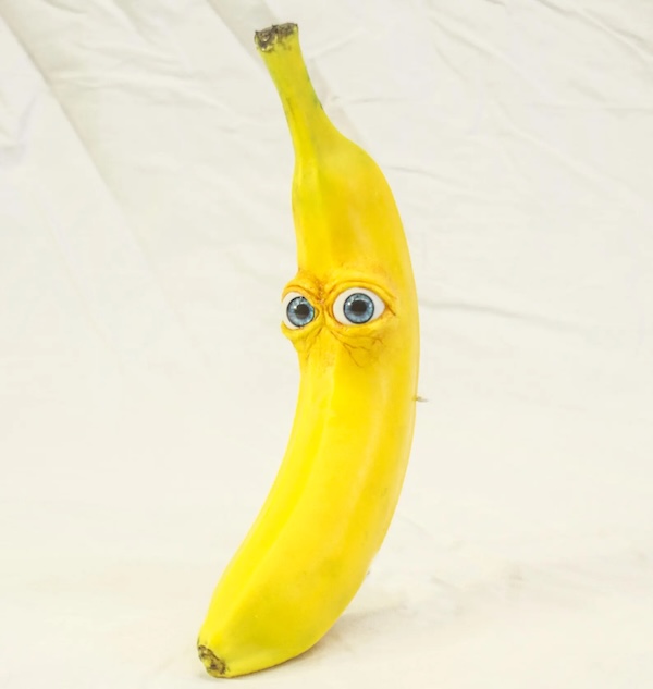 A silicone banana with a pair of unnerving human eyes. 