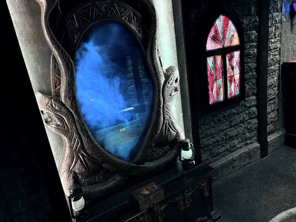 A foggy magic mirror in a castle.