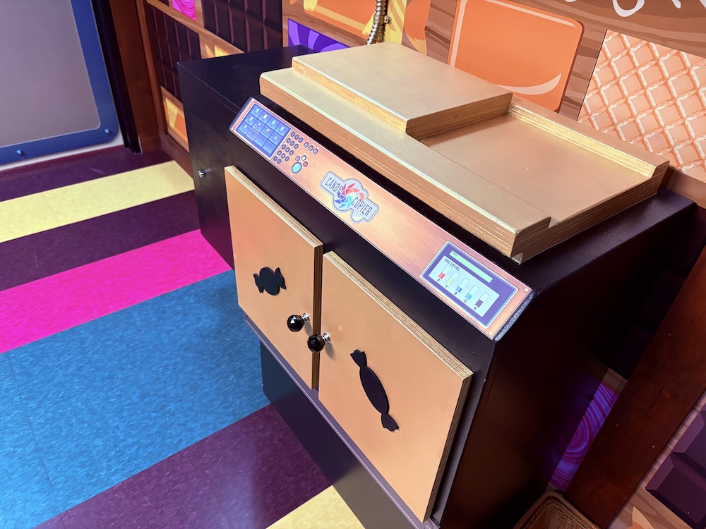 A golden copy machine labeled, "Candy Copier."
