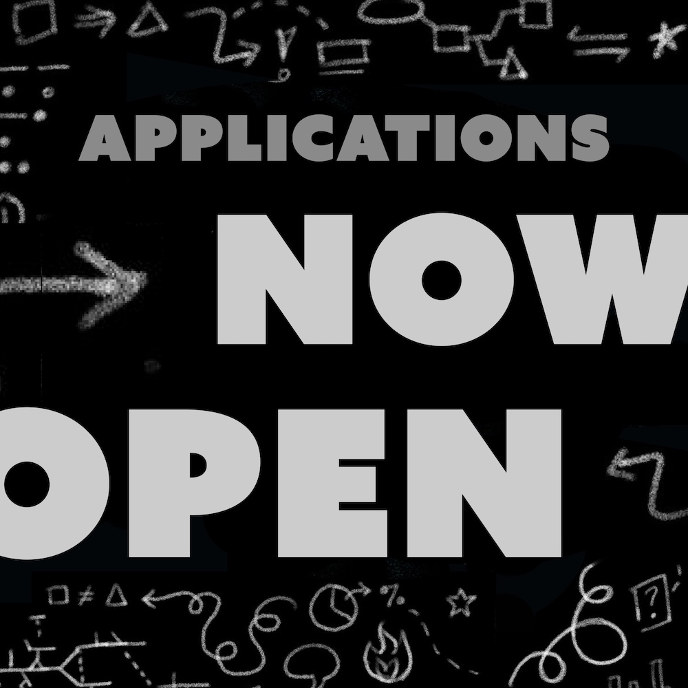 Chalkboard like image reads, "Applications now open"
