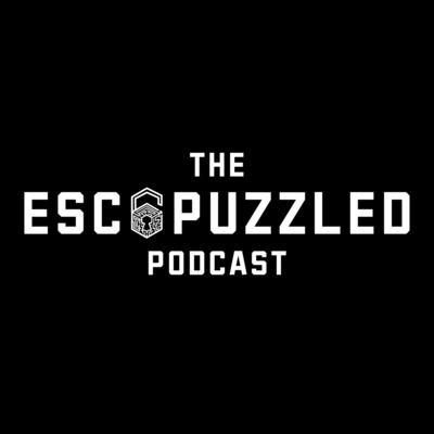 Logo reads, "The ESCAPUZZLED Podcast" with a lock in place of the letter A.