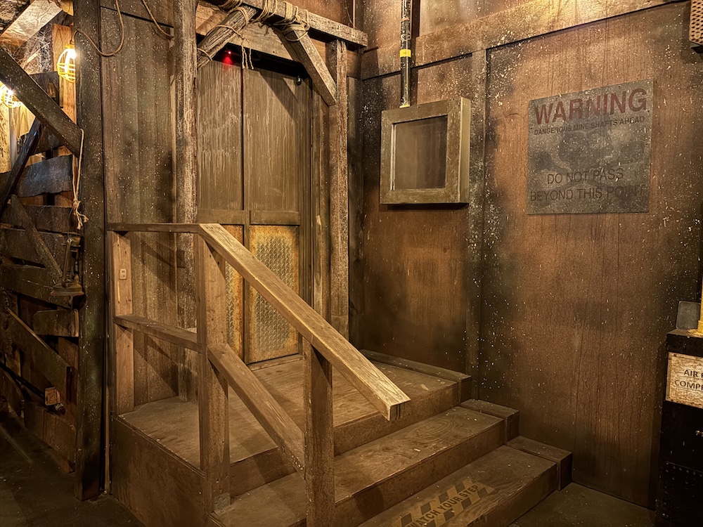 An elevator in a mineshaft.