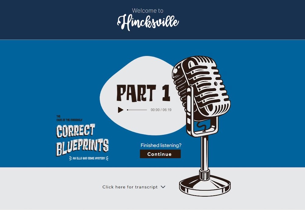 Screenshot of the Correct Blueprints audio book player website.