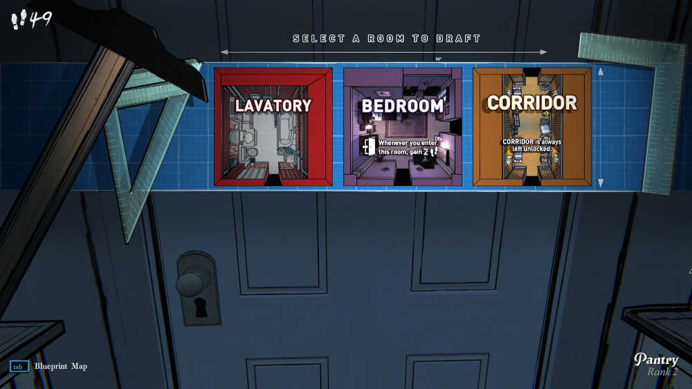 The room drafting screen of Blue Prince.