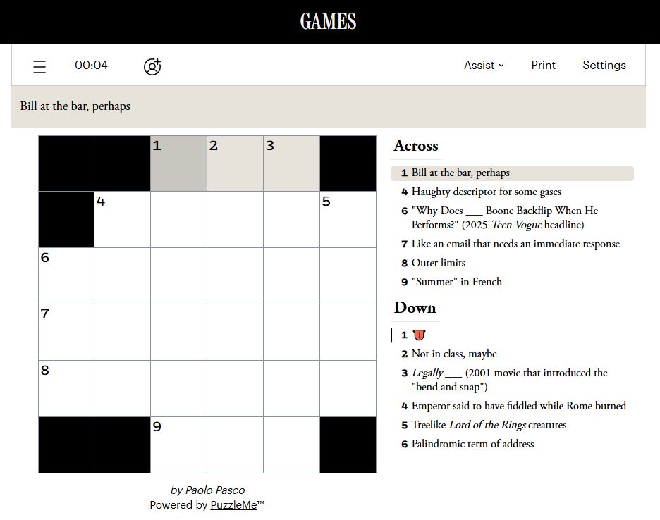mini size crossword puzzle