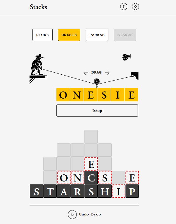 word game where you must drop words from above