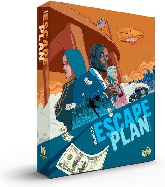 Box art for Escape Plan showing a heist crew, a getaway car, and money in a cityscape.