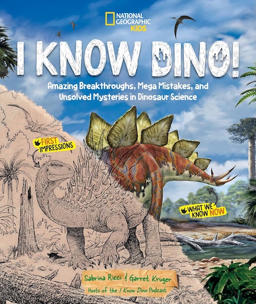 I Know Dino Book Cover showing an older and current render of a stegosaurus. 