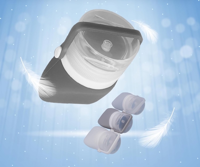 4 pack of small silicone travel bottles with a silicone strap that holds the lids shut.