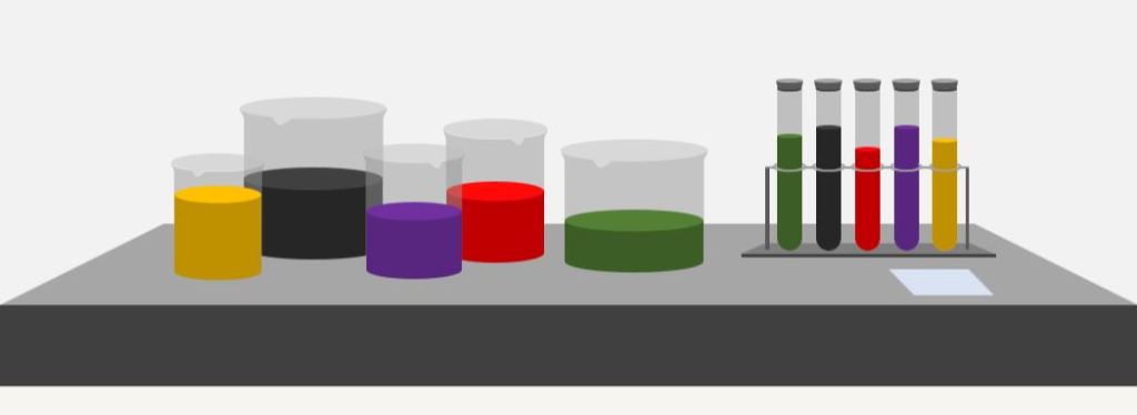 graphic illustration of beakers with different color liquids