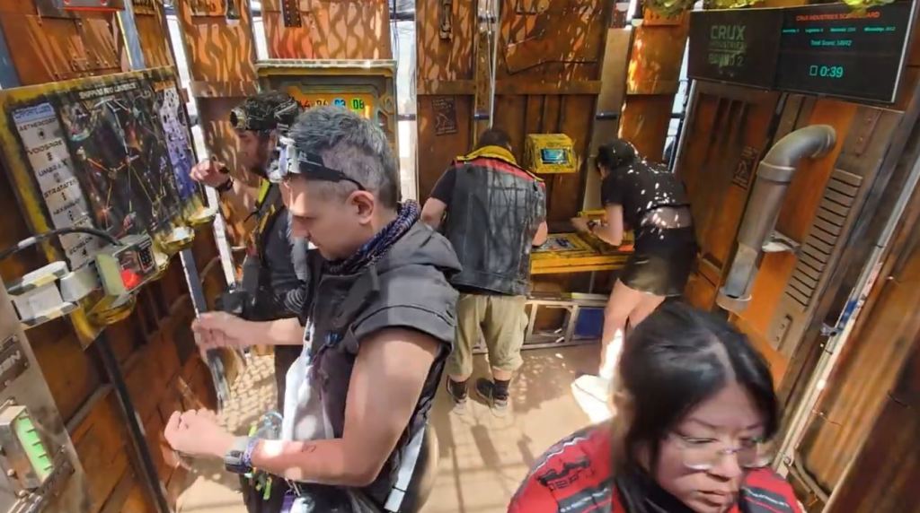 players inside a small space filled with puzzle games